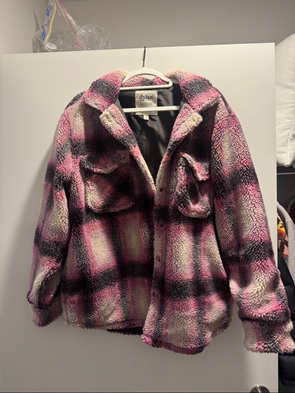 dylan Pink, Black & Cream Plush Plaid Shacket